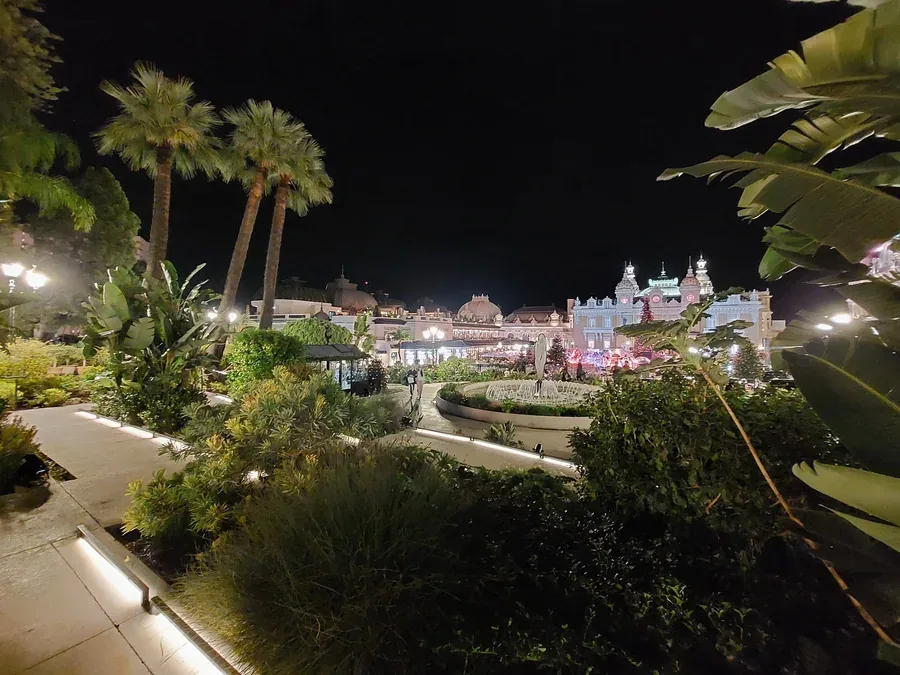 Monaco Casino gardens at night