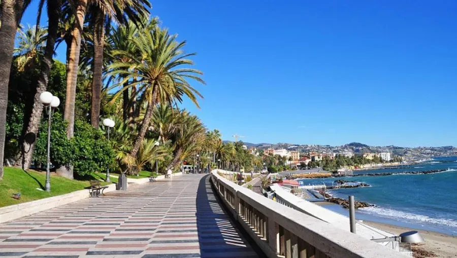 Sanremo boulevard with palms along the Riviera